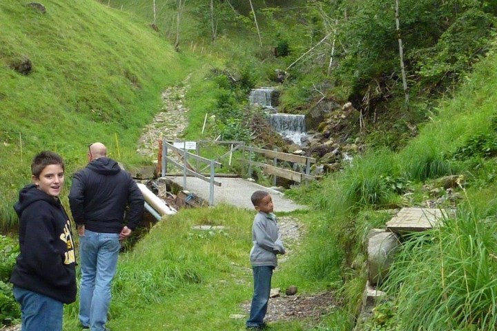 walking through the Swiss mountains