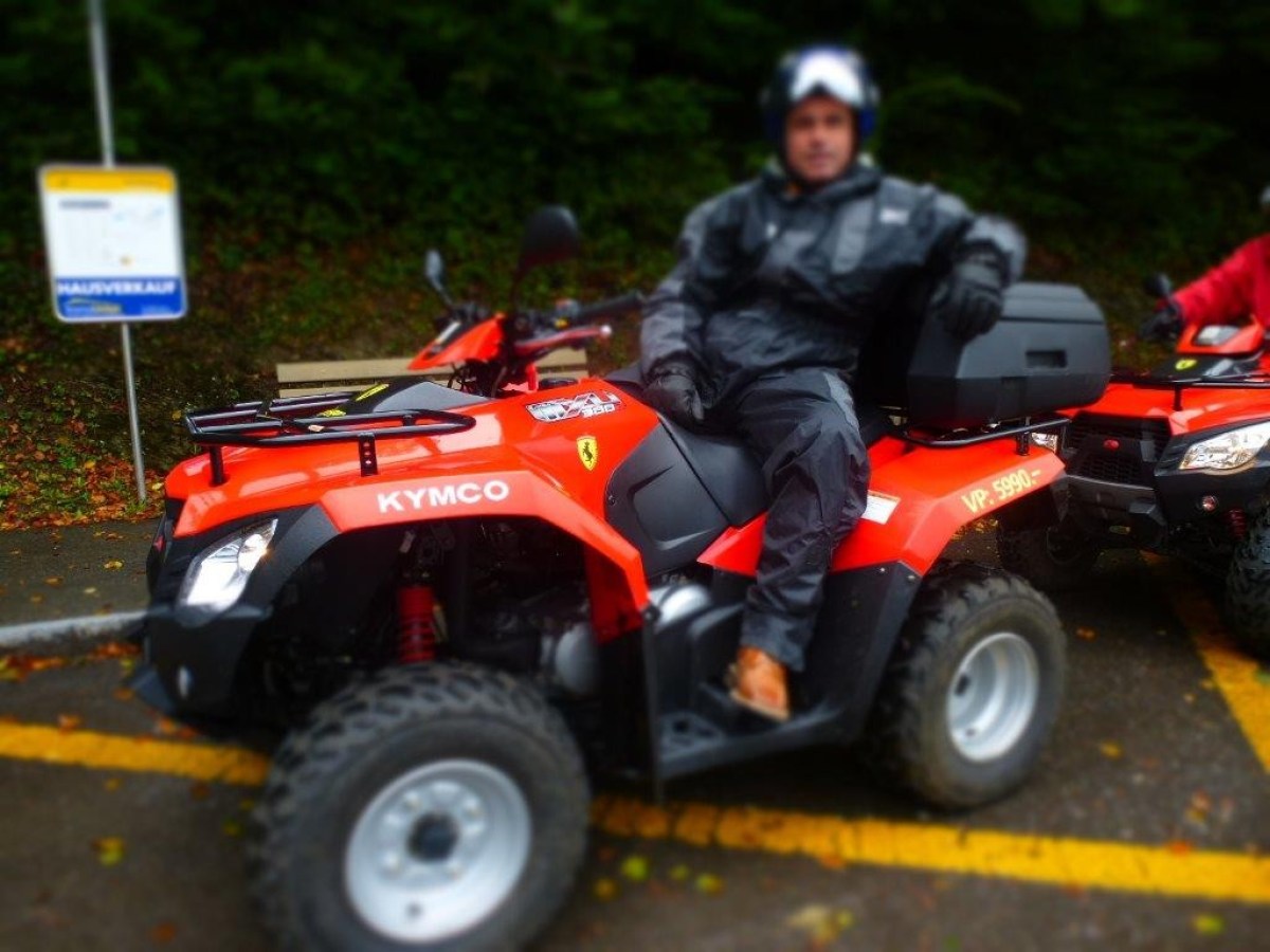 man sitting comfy on a quad