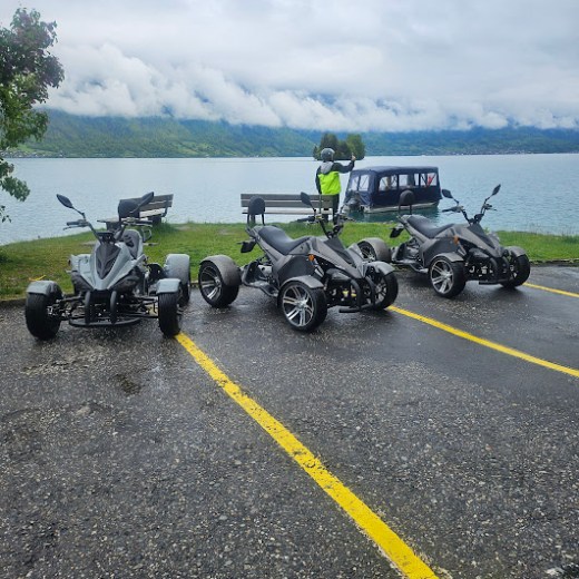 a motorcycle parked on the side of a road